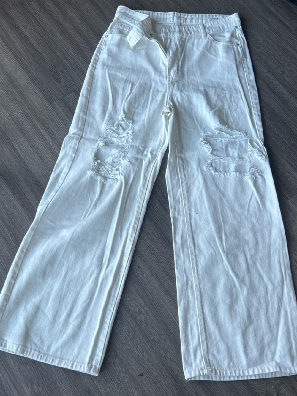 SHEIN White Distressed Wide-Leg Women's Jeans